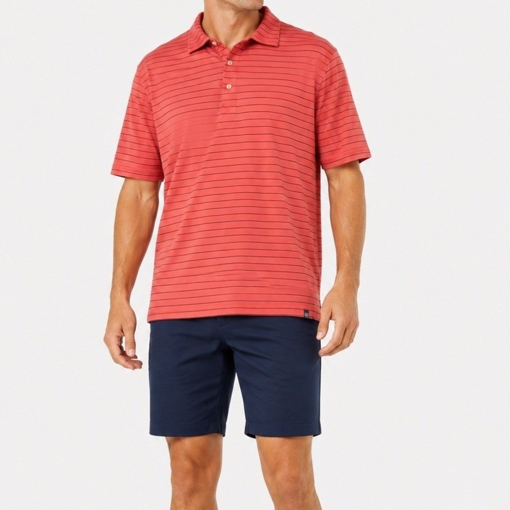 Peter Millar Polo Shirt Mens XXL Coral Navy Stripe 100% Pima Cotton Peru